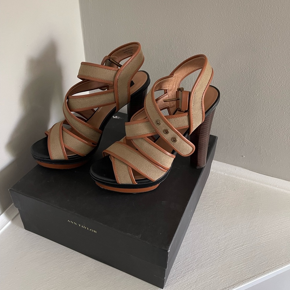 Ann Taylor leather and canvas platform sandal